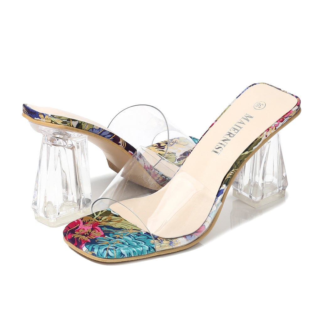 sh11843a Ladies Transparent 8.5CM High Heels PVC Slippers Peep Toe Clear Slides For 2022 Women Summer