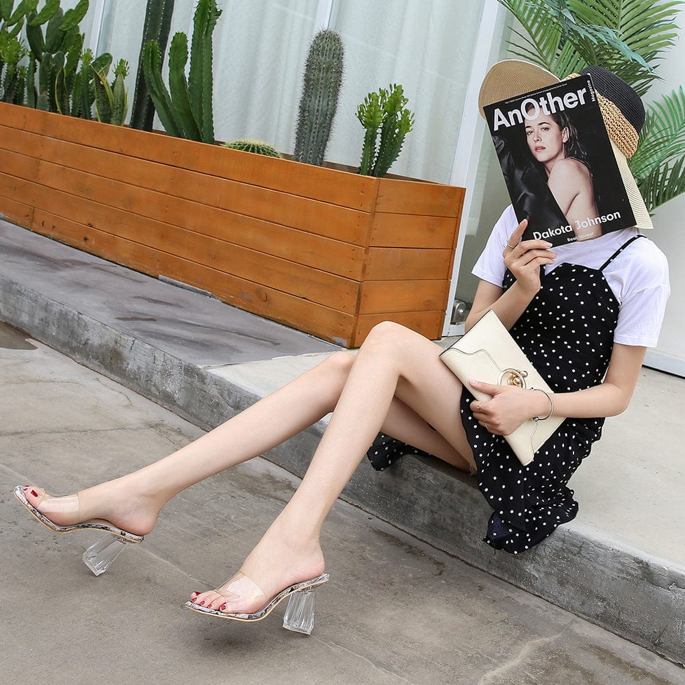 sh11843a Ladies Transparent 8.5CM High Heels PVC Slippers Peep Toe Clear Slides For 2022 Women Summer