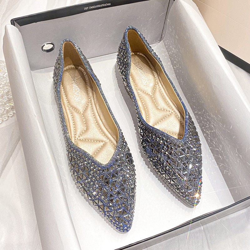 sh12328a Fashion designer diamond pointy flats for women and ladies shoes 2022