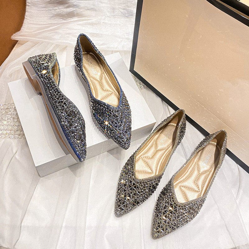 sh12328a Fashion designer diamond pointy flats for women and ladies shoes 2022