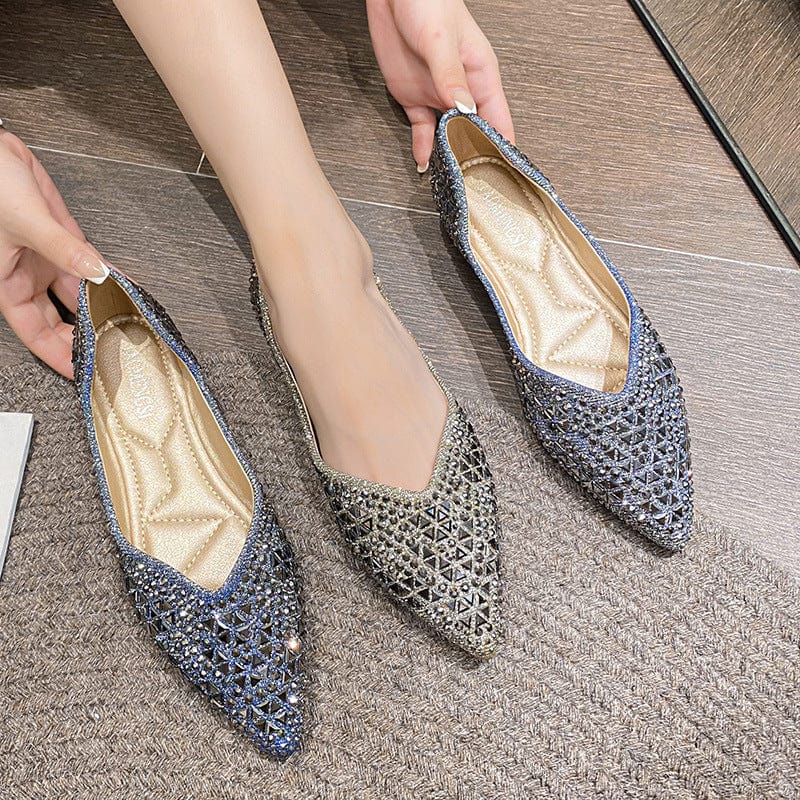 sh12328a Fashion designer diamond pointy flats for women and ladies shoes 2022