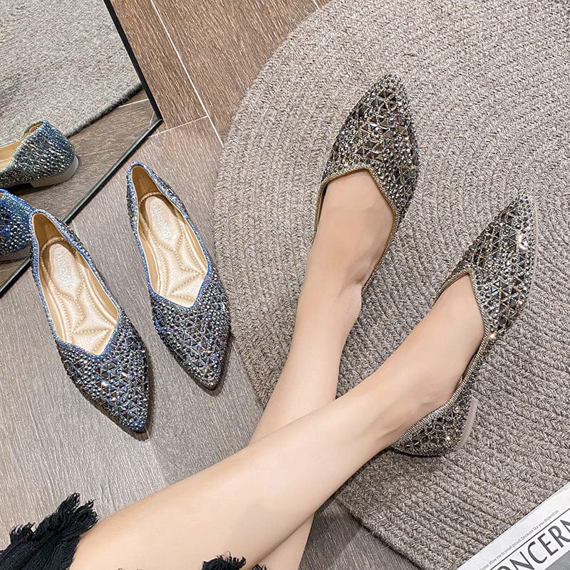 sh12328a Fashion designer diamond pointy flats for women and ladies shoes 2022