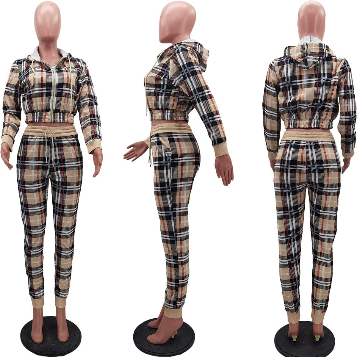 Sharee 2023 Popular Brand Clothes Us Size Two Piece Plaid Hoodie Jacket Pants Sets Sweatsuit Sets Women