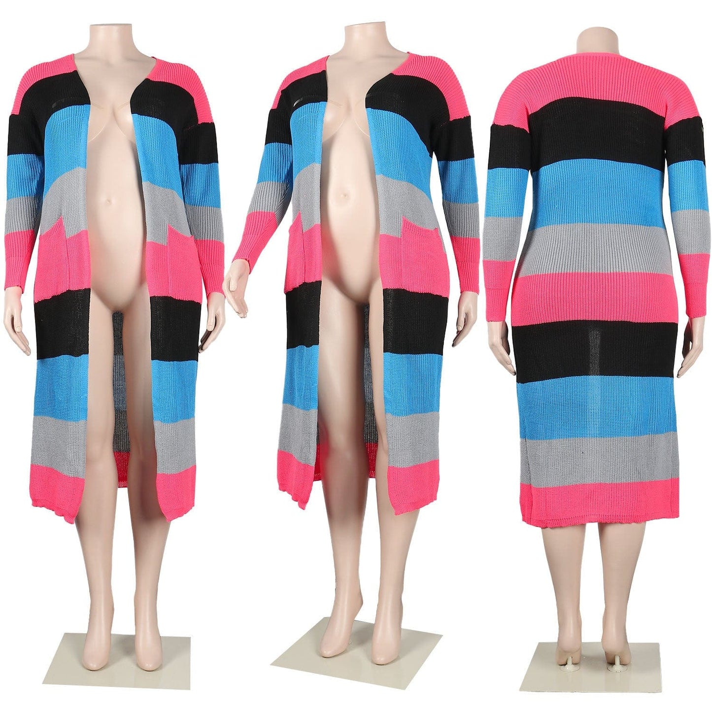 Sharee Fashion America Plus Size Sweaters Cardigan Women With Pocket Contrasting Colors Plus Size Cardigan For Women