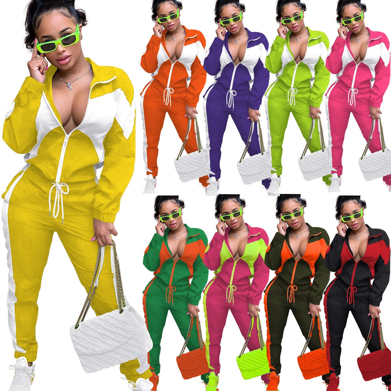 Sharee spring 2023 women s clothing Contrast Color female sweatsuits ladies track suit 2 piece set