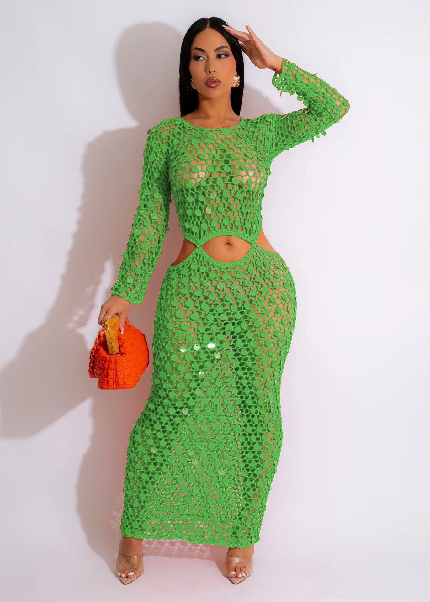 Sharee Wholesale High Quality 2023 Summer Sexy Beach Wear Hollow Hand Made Knit Dress Sequin Beach Dress
