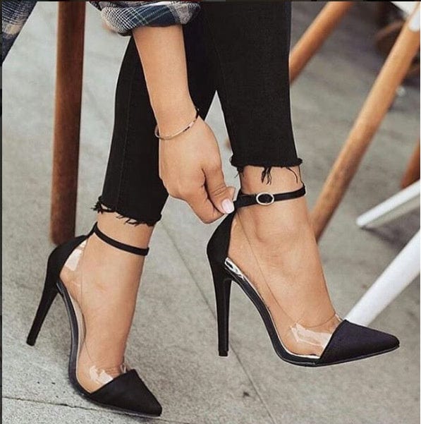 shoes women branded New Style Women's High Heel Pointed Toe Color Matching Belt Fashion Shoes Stilettos