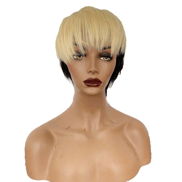 Short Bob Straight Pixie Cut None Lace Wig Ombre Black to Blonde Color Human Hair Lace Front Wigs