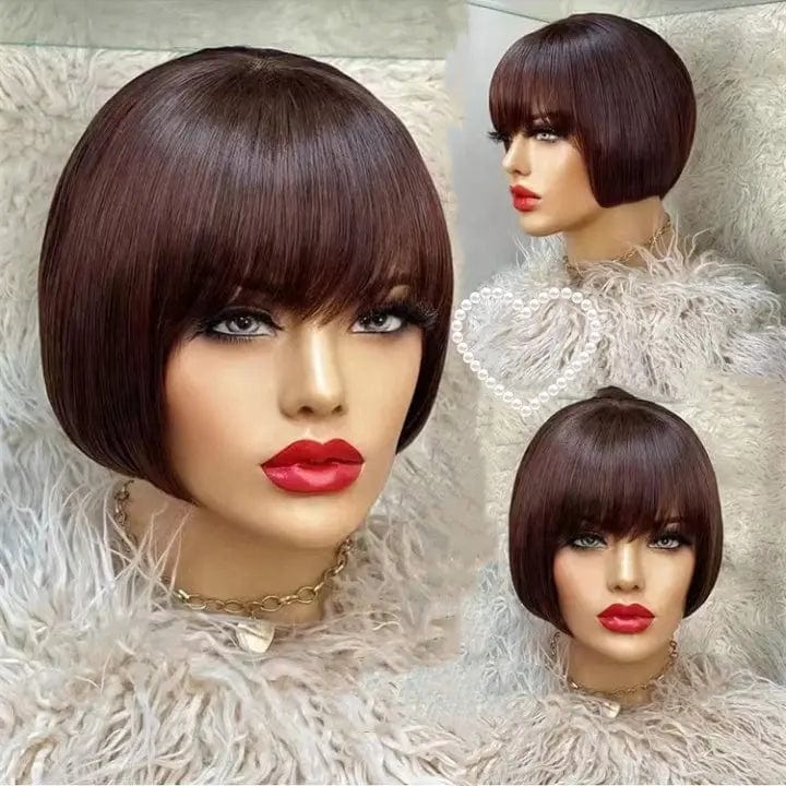 Short Bob Wigs Natural Black Color Silky Straight Peruvian Hair None Lace Wigs for Black Women