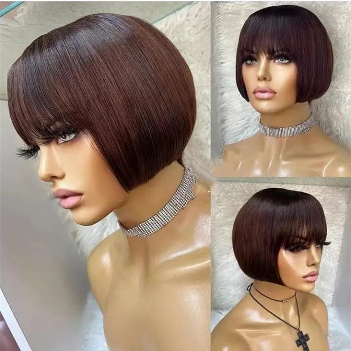 Short Bob Wigs Natural Black Color Silky Straight Peruvian Hair None Lace Wigs for Black Women