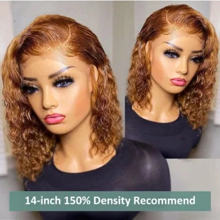 Short Curly Honey Blonde Bob Wig Lace Front Human Hair Wigs For Women #27 Color Brazilian Kinky Curly Lace Closure Frontal Wigs