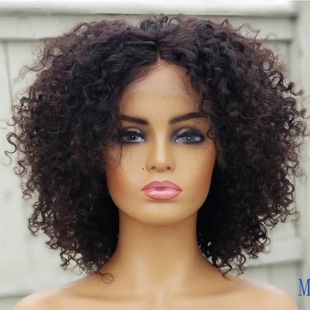Short Curly Pixie Bob Wigs Deep Curly Natural Black Color Peruvian Human Virgin Hair13*4 Lace Front Wigs