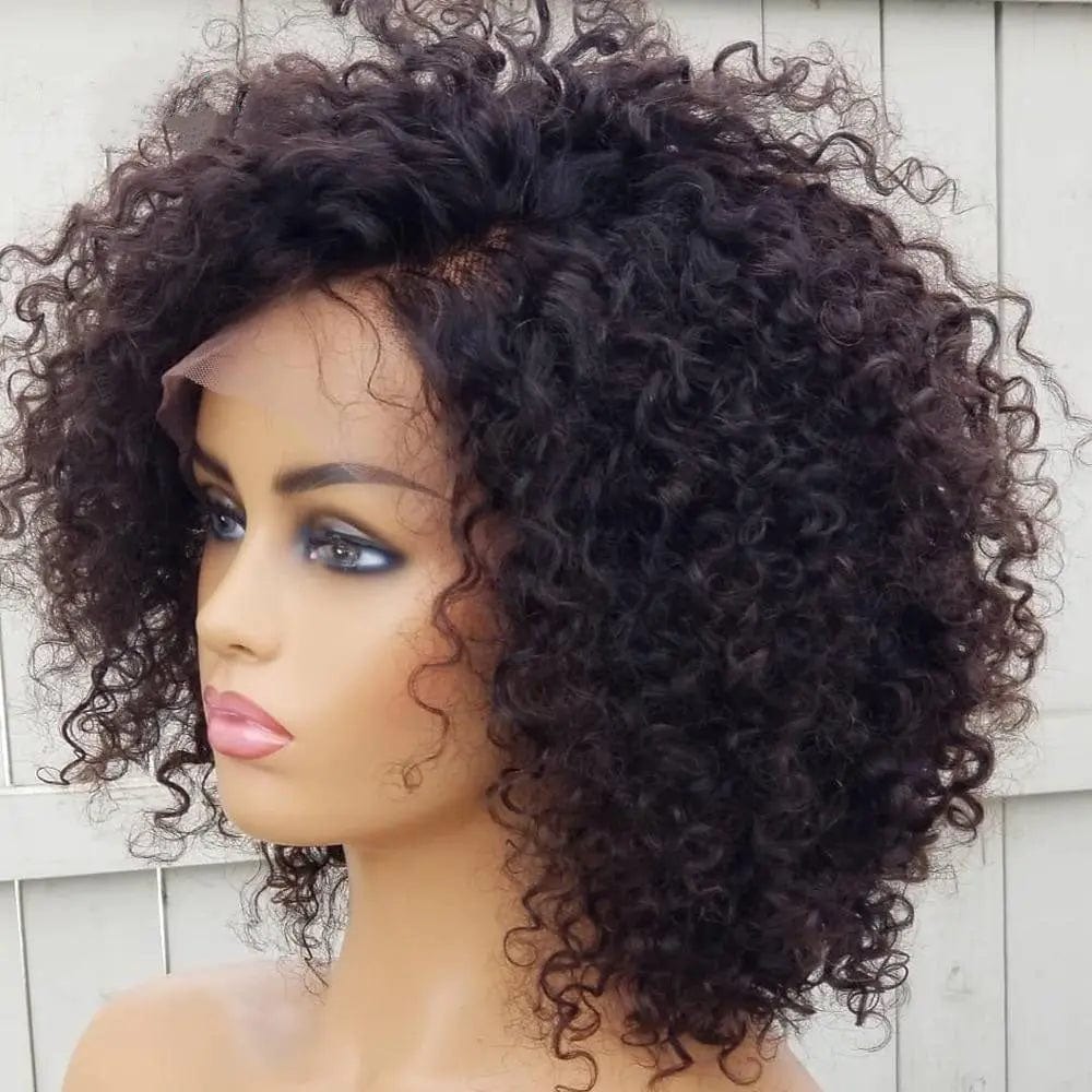 Short Curly Pixie Bob Wigs Deep Curly Natural Black Color Peruvian Human Virgin Hair13*4 Lace Front Wigs