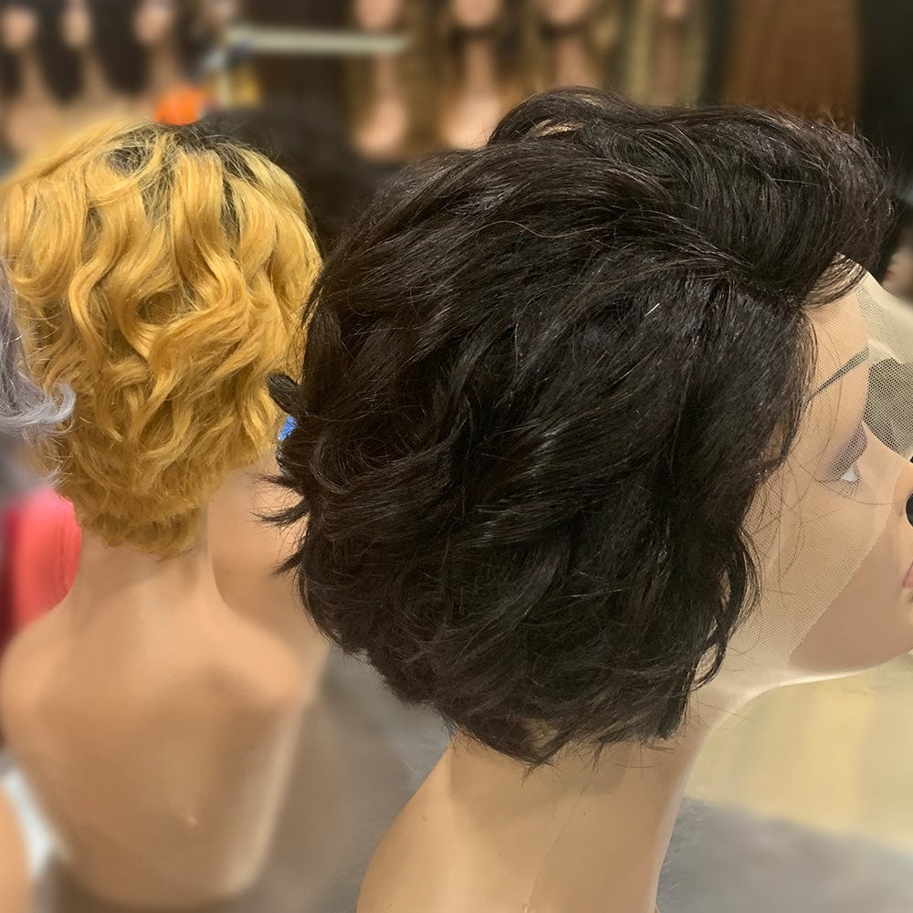 short wig / Black Short Bob Lace Front Wigs Natural Brazilian Remy Human Hair Wigs for African Women Pixie Cut Lace Part Wig