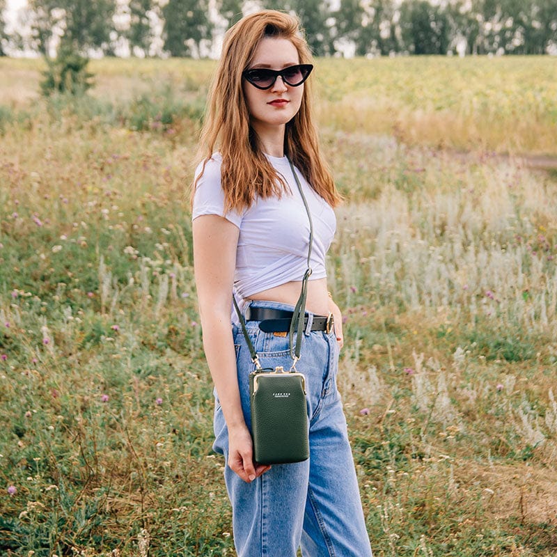 Shoulder Mini Phone Bag Litchi Solid Leather Cell Phone Crossbody Bags for Women Designer