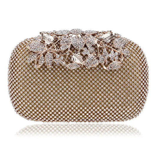 Show Women's Fashion And Noble Quality Of Silver Shining Bag Inlaid With Diamond Leaves Flower Clutch Dinner Bag