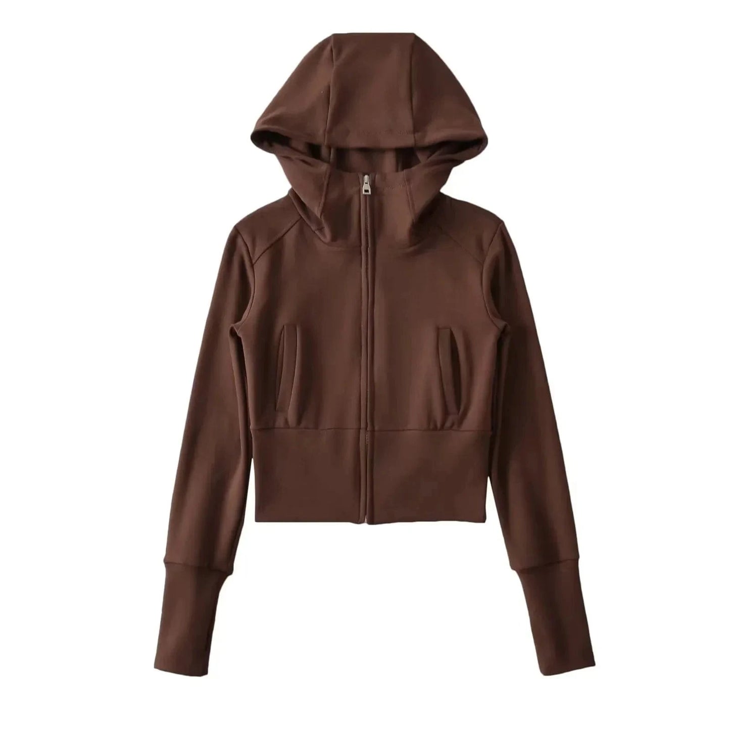 Silk screen printing / S / Brown Hoodie manufacturers Custom logo Thumb hole Extra Rib cuff Fully zip Up  Women's hoodie sweatshirt for Gym Sport wear