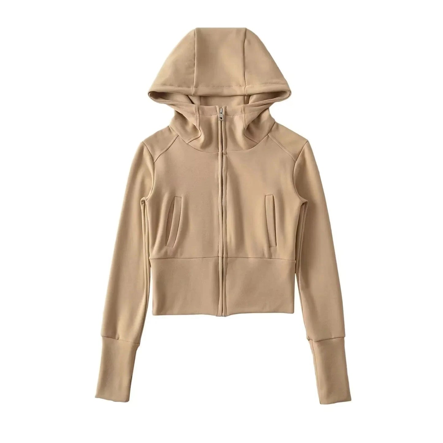 Silk screen printing / S / Khaki Hoodie manufacturers Custom logo Thumb hole Extra Rib cuff Fully zip Up  Women's hoodie sweatshirt for Gym Sport wear