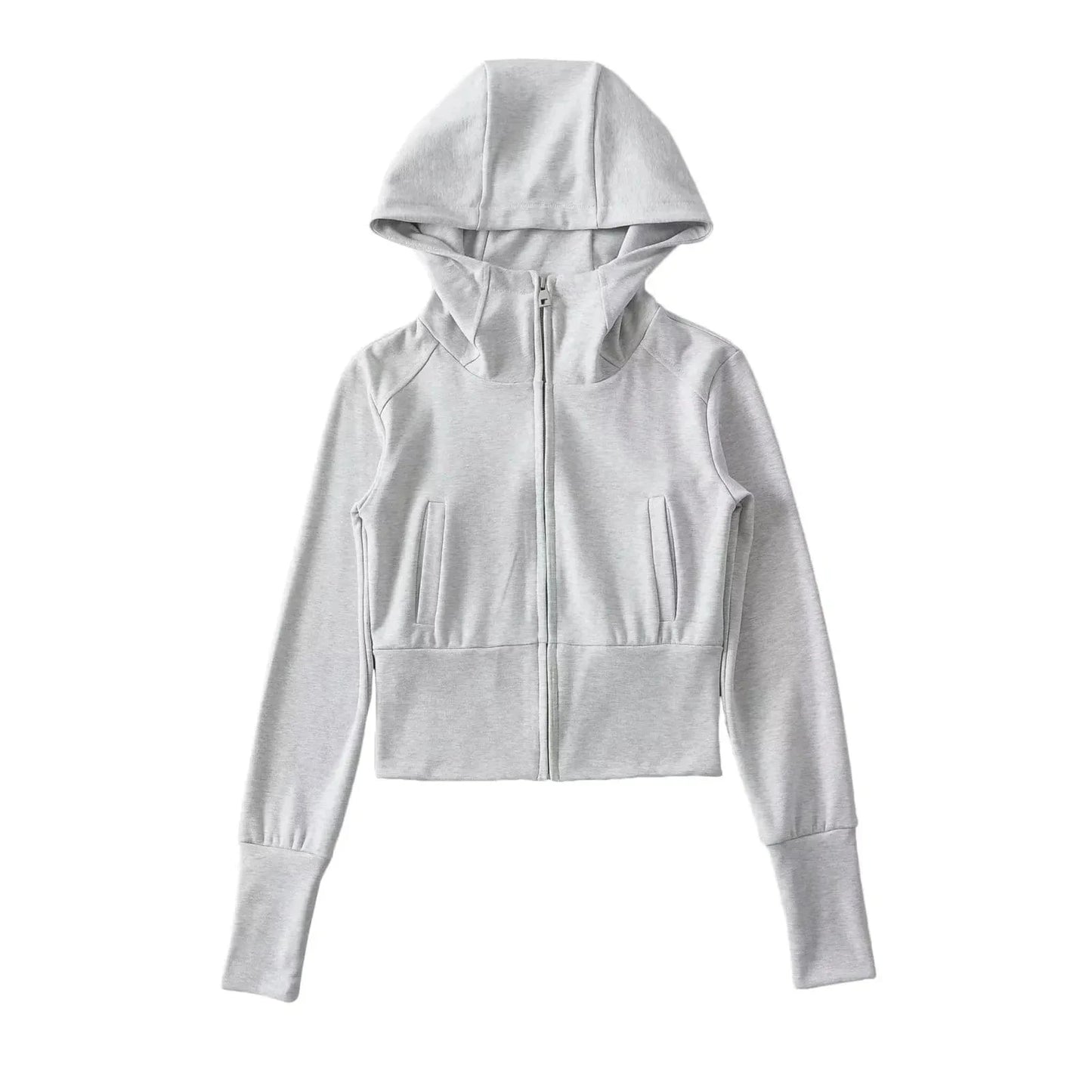 Silk screen printing / S / Light heather gray Hoodie manufacturers Custom logo Thumb hole Extra Rib cuff Fully zip Up  Women's hoodie sweatshirt for Gym Sport wear