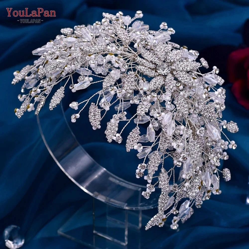 Silver(1 Crown) Yolapan HP377 Luxury Girl Pageant Crown Crystal Rhinestone Party Headband Bridal Wedding Banquet Hair Accessories