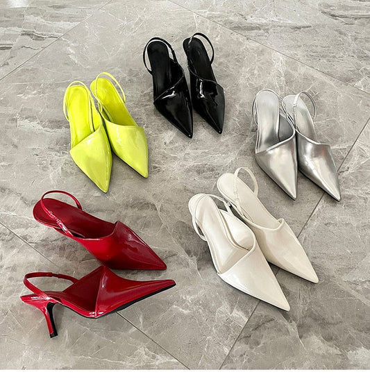 Silver black wine red fluorescent yellow white spring and summer 2023 new fashion pointed high heel sandals