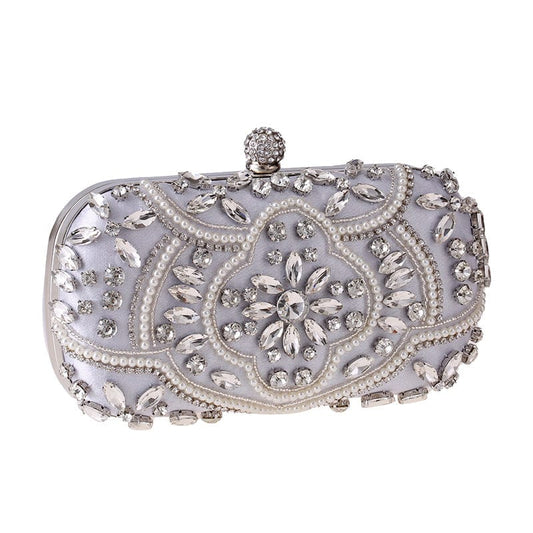 Silver Crystal Pearl Beaded Bridal Wedding Clutch| Wedding Crystal Clutch| Bridal Clutch Bag