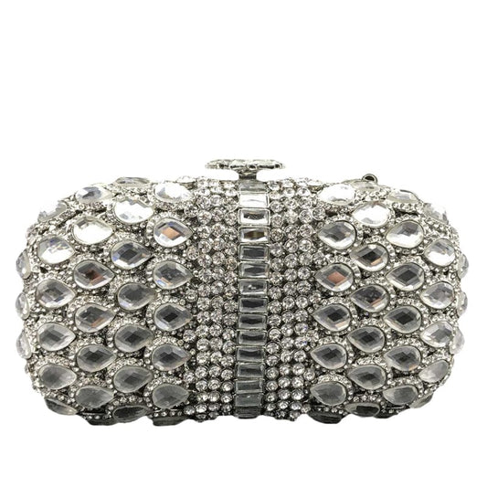 silver Elegant Silver Women Shinny Crystal Evening Clutch Bags Luxury Wedding Party Minaudiere Handbags and Purses For Woman