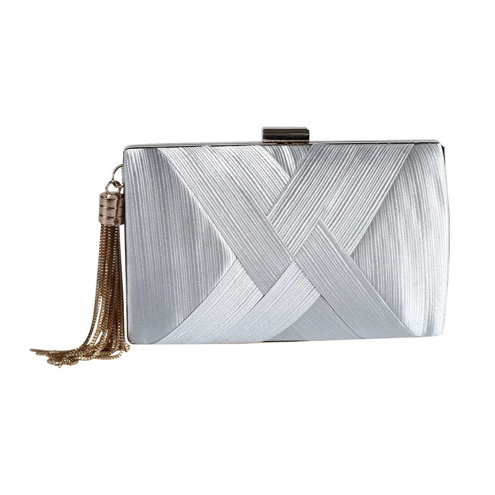 silver Factory Direct Good Sell Brand New Handmade Weave Evening Bag Tassel Clutch With Satin For Wedding/banquet/party