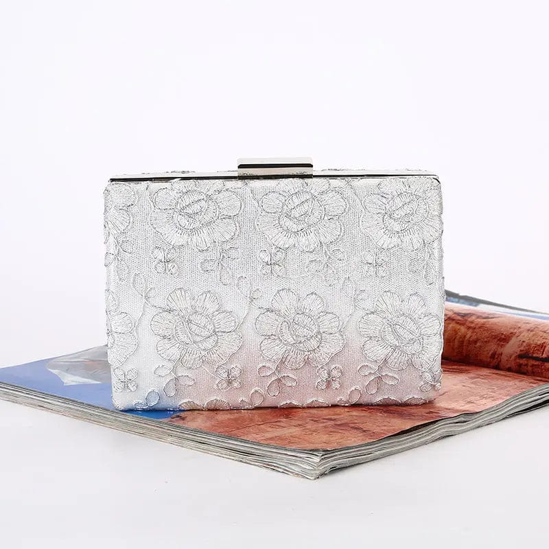 silver Factory direct wholesale brand new lace flower clutch bag women box evening bags spot supply for lady party prom banquet wedding