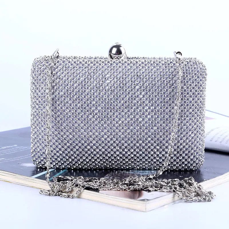 silver Factory direct wholesale brand new two-sided crystal evening bag clutch bag dazzling box handbags for party prom banquet