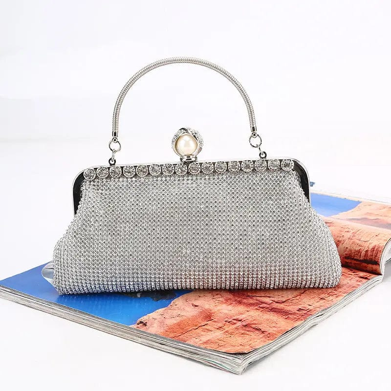 silver Factory direct wholesale classic crystal clutches brand new metal handle frame evening bag handbags  party prom banquet wedding