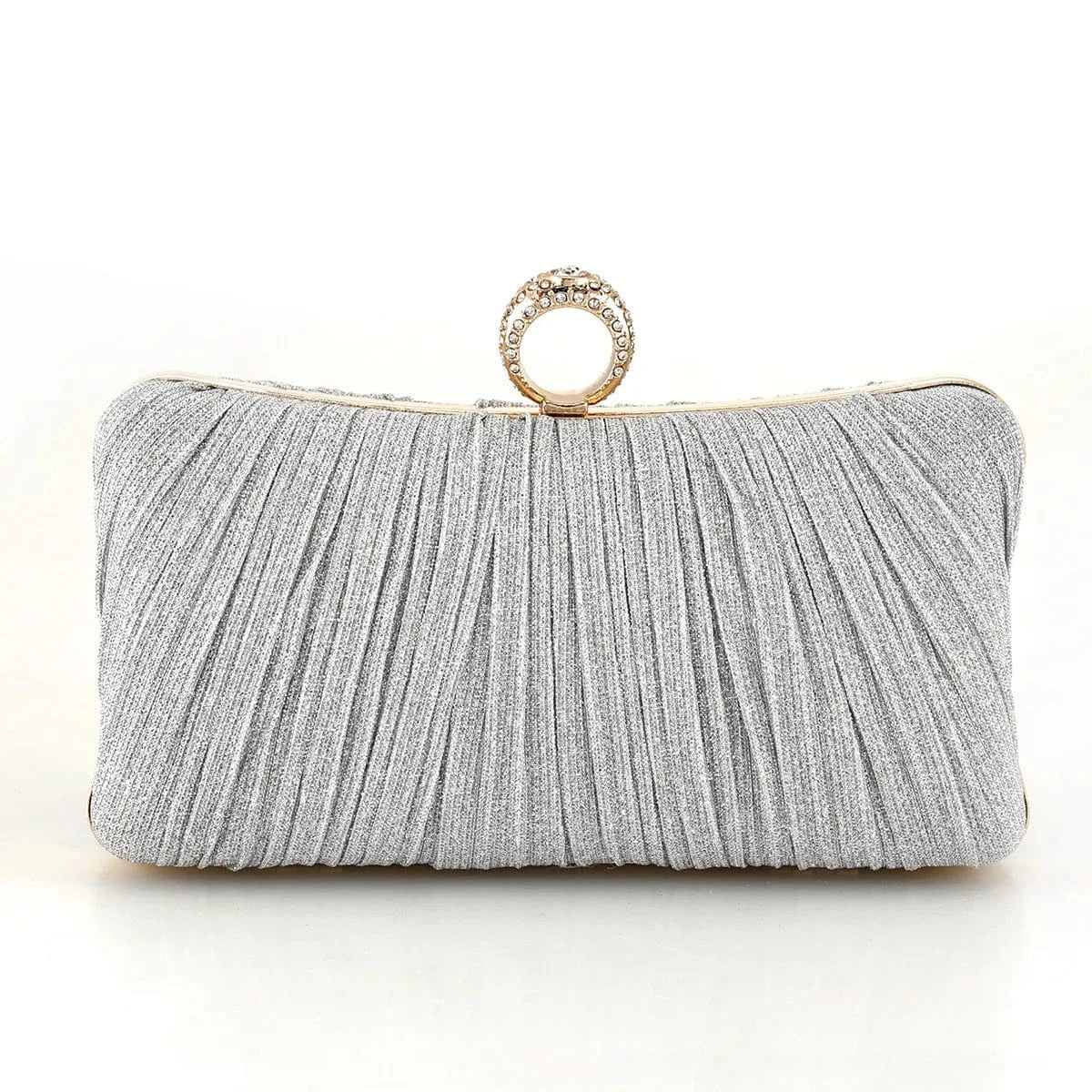 silver Finger Ring Women Evening Bags Diamonds Metal Luxury Prom Clutch Bags Ruched Casual Party Wedding Chain Handbags