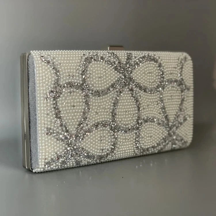 silver good quality wedding bridal clutch bag latest pearl evening clutch purses beaded 2023 womens clutch