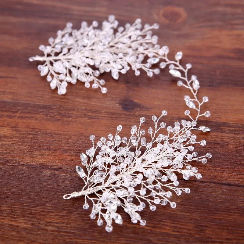 silver Handmade Beaded Crystal Headband Party Bride Tiara Jewelry Wedding Hair Accessories