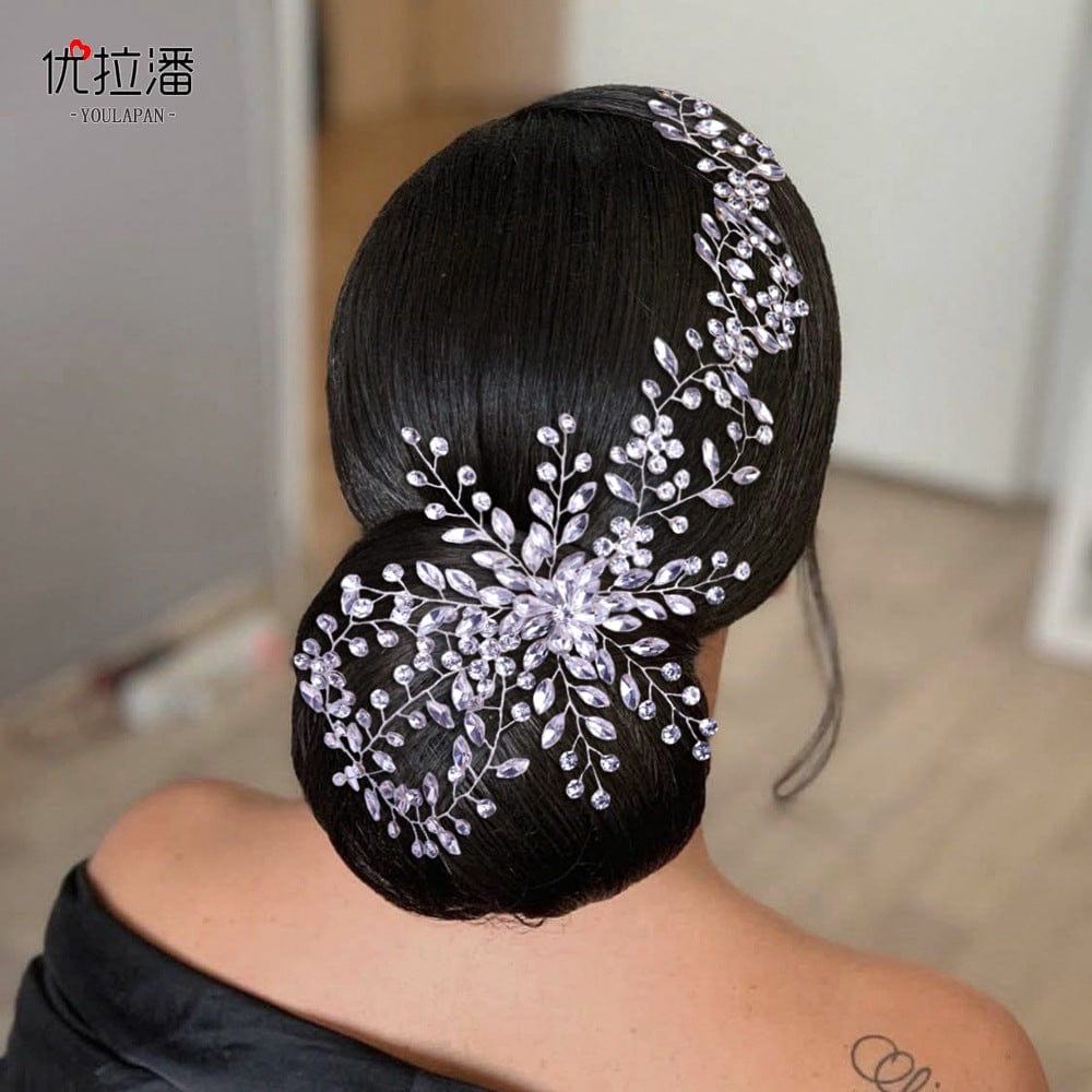 silver headdress S4188F Bridal handmade headdress and makeup photo with rhinestones wedding makeup hair accessories