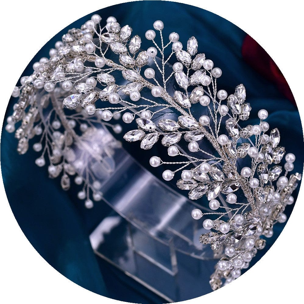 silver headdress S4198F New wedding jewelry handmade bridal headwear diamond hair accessories pearl headband tiara crown