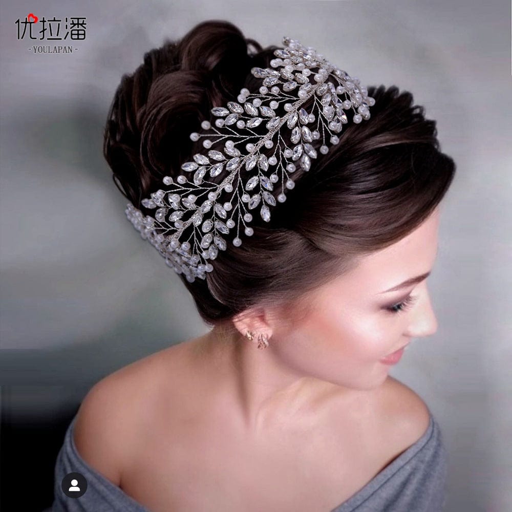 silver headdress S4198F New wedding jewelry handmade bridal headwear diamond hair accessories pearl headband tiara crown
