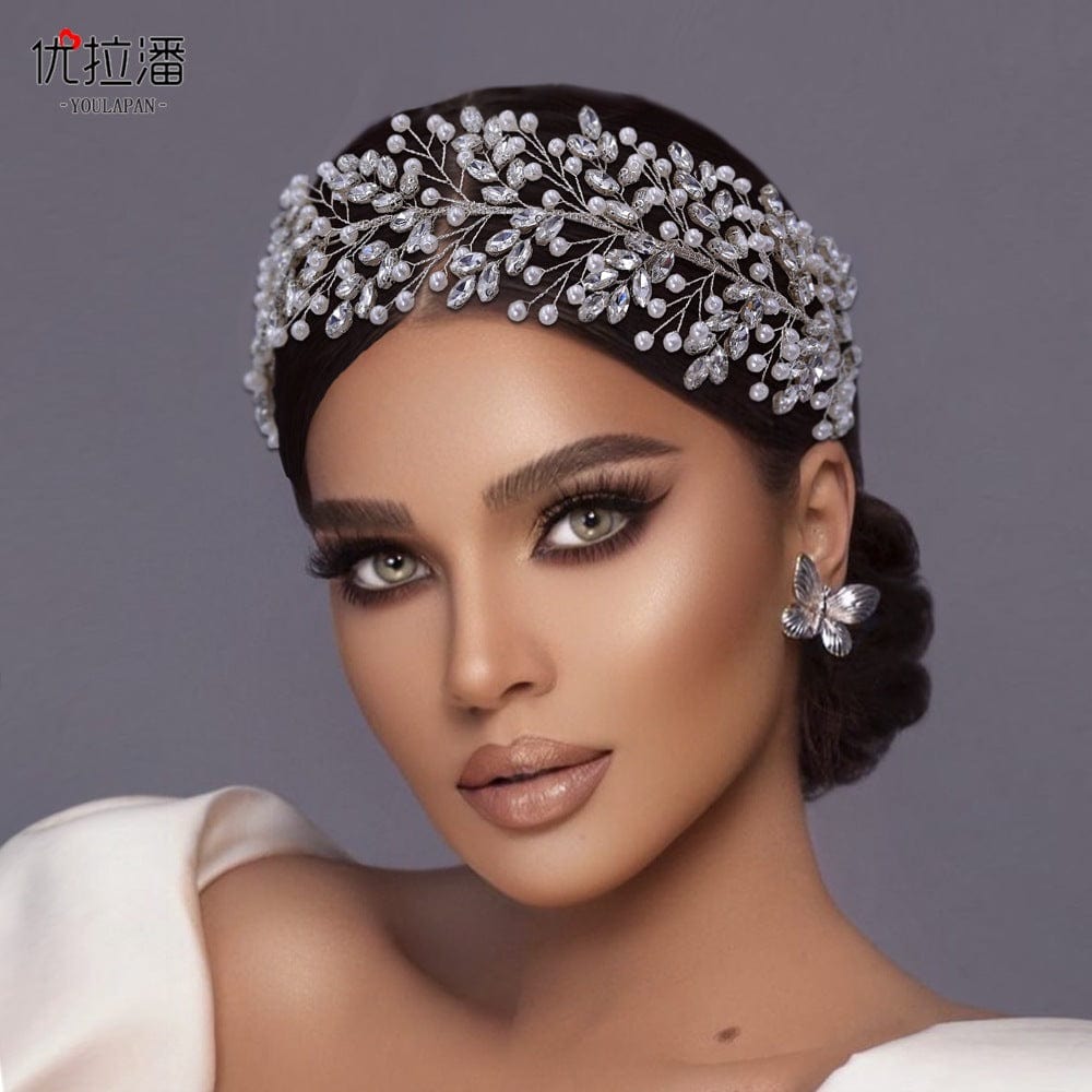 silver headdress S4198F New wedding jewelry handmade bridal headwear diamond hair accessories pearl headband tiara crown