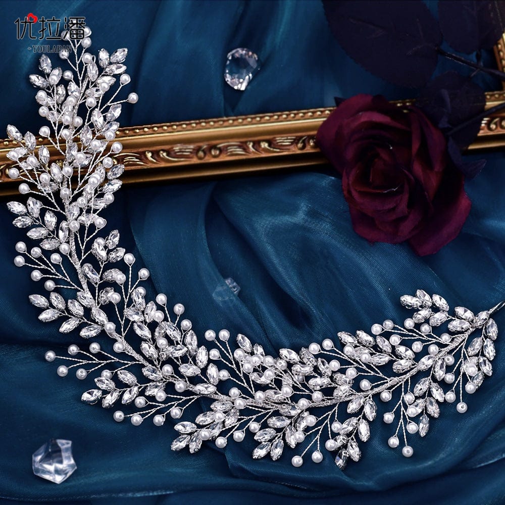 silver headdress S4198F New wedding jewelry handmade bridal headwear diamond hair accessories pearl headband tiara crown