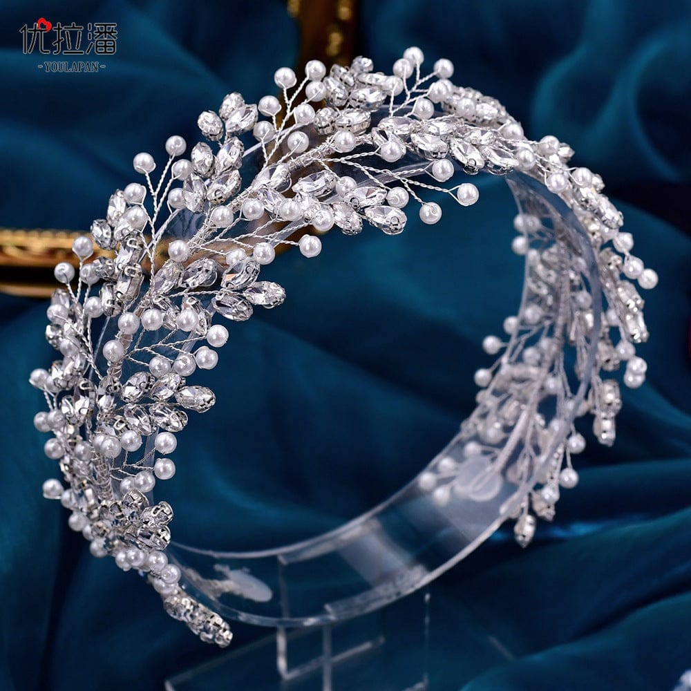 silver headdress S4198F New wedding jewelry handmade bridal headwear diamond hair accessories pearl headband tiara crown