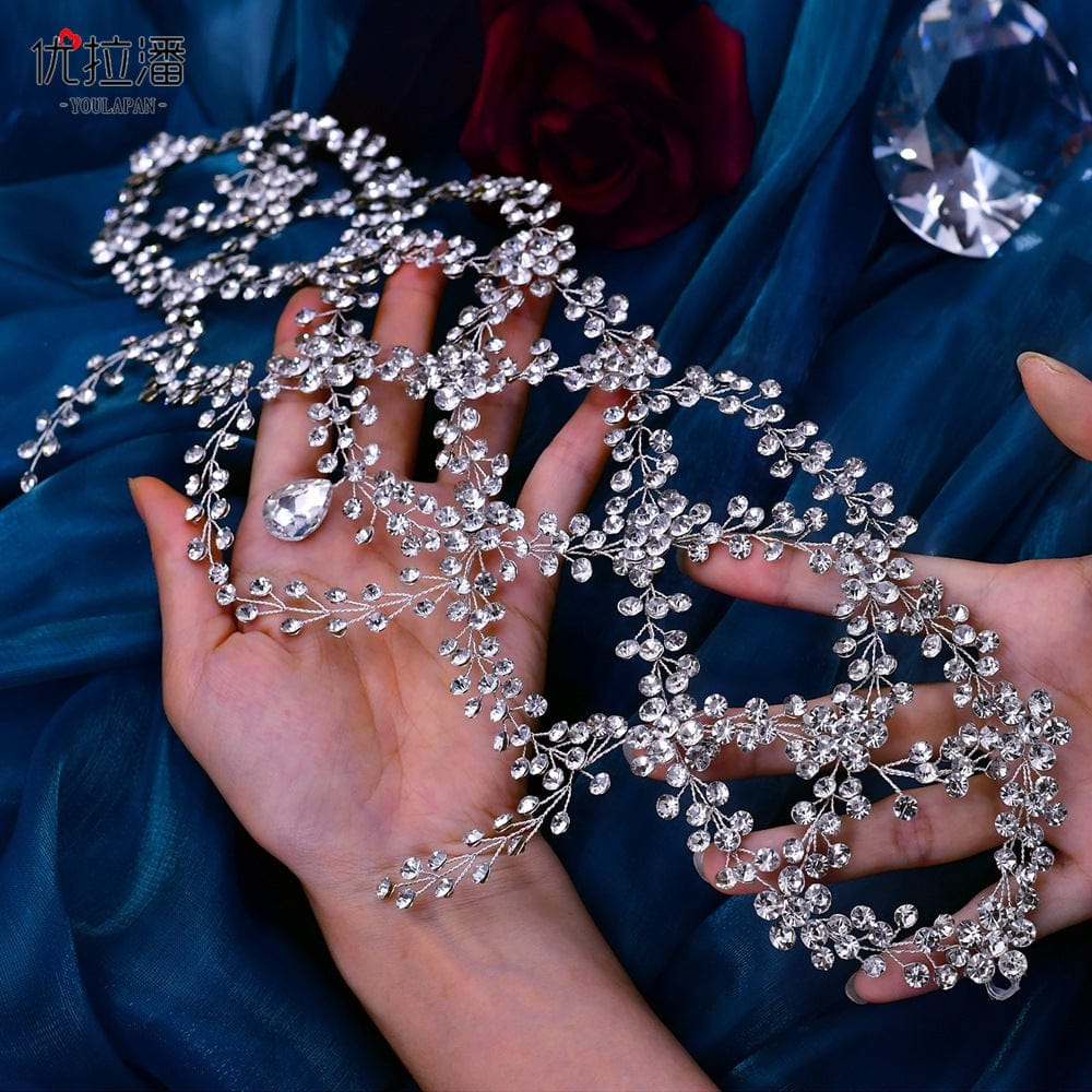 silver headdress S4203F New Mesh Rhinestone Cross S-Bend Headgear Styling Bridal Forehead Hair Accessories wedding tiara