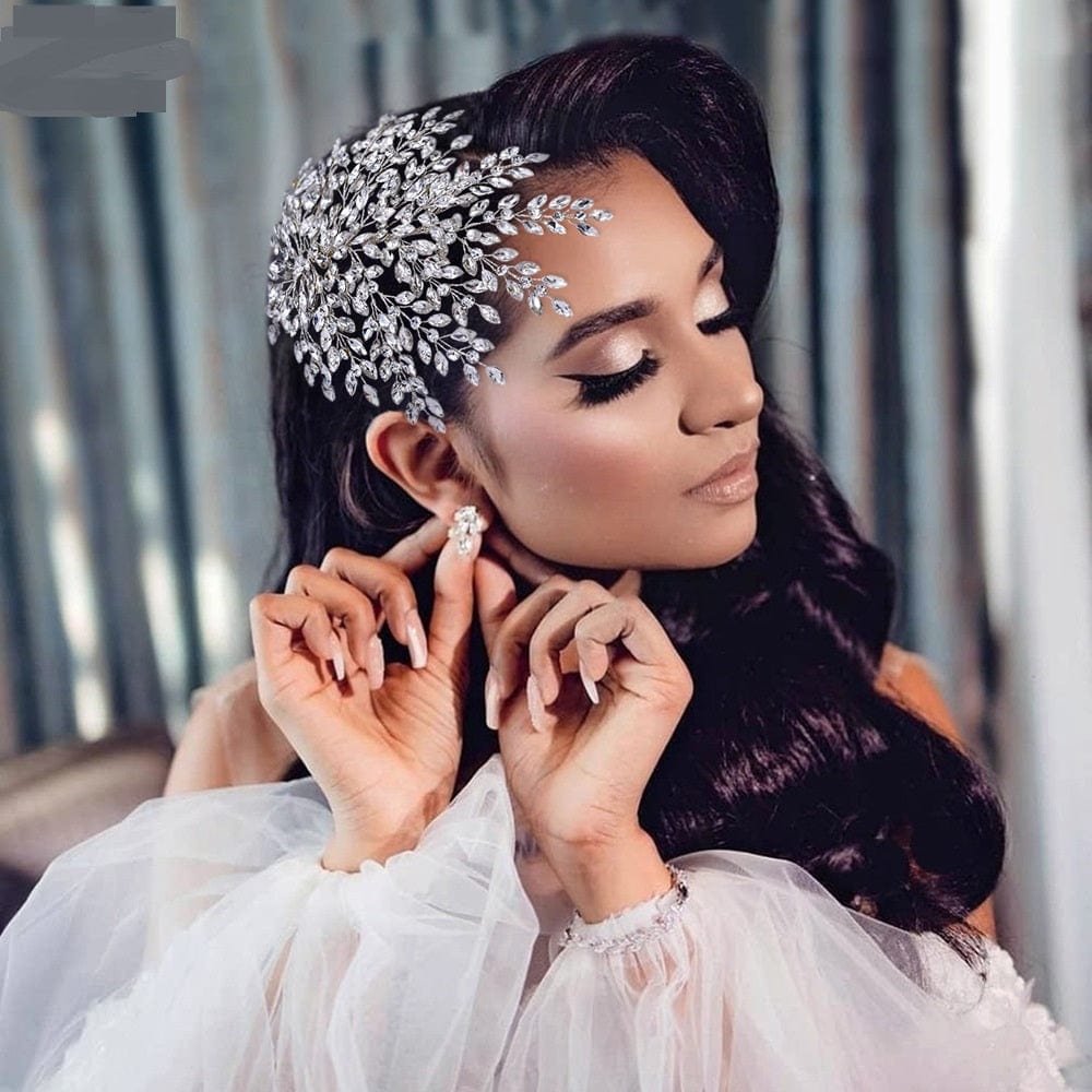 silver headdress S4225F New jewelry simple leaf hair accessories handmade rhinestone crystal plate hair bridal headdress wedding tiara