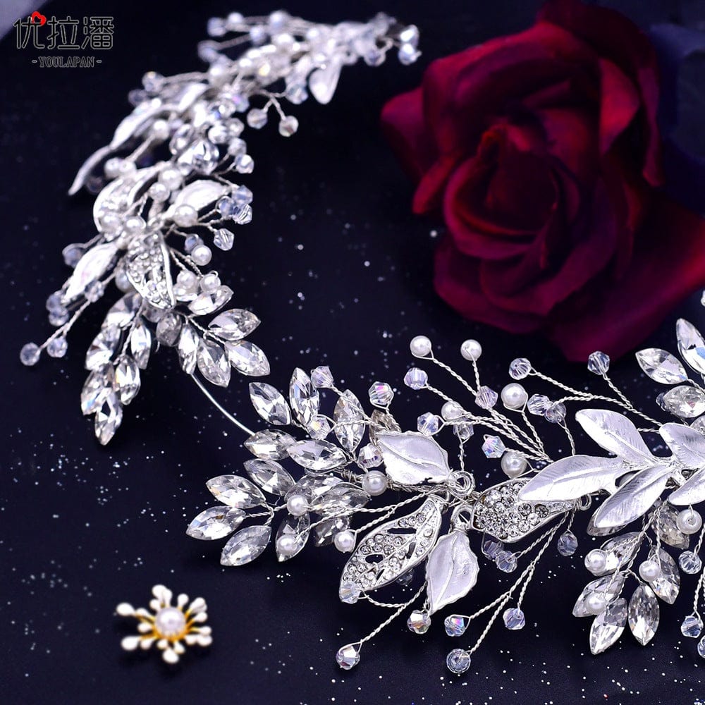 silver headdress S4233F New jewelry simple leaf hair accessories handmade rhinestone crystal plate hair bridal headdress wedding tiara