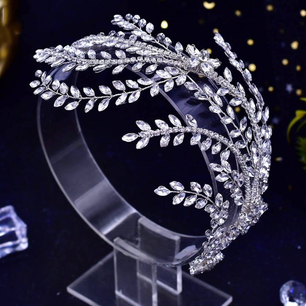 silver headdress S951A New jewelry simple leaf hair accessories handmade rhinestone crystal plate hair bridal headdress wedding tiara