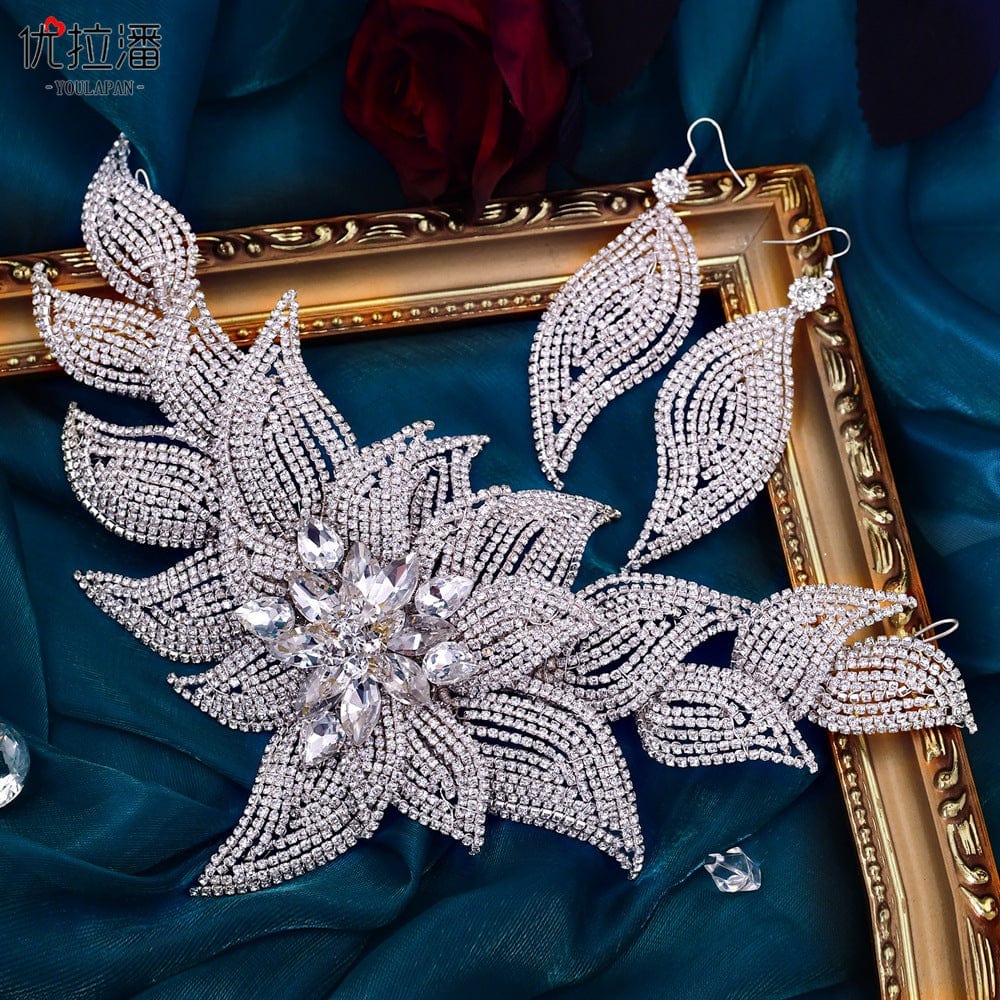 Silver headwear + earrings S4224F Bridal handmade hair accessories Chinese style rhinestone headband wedding wedding headwear princess tiara