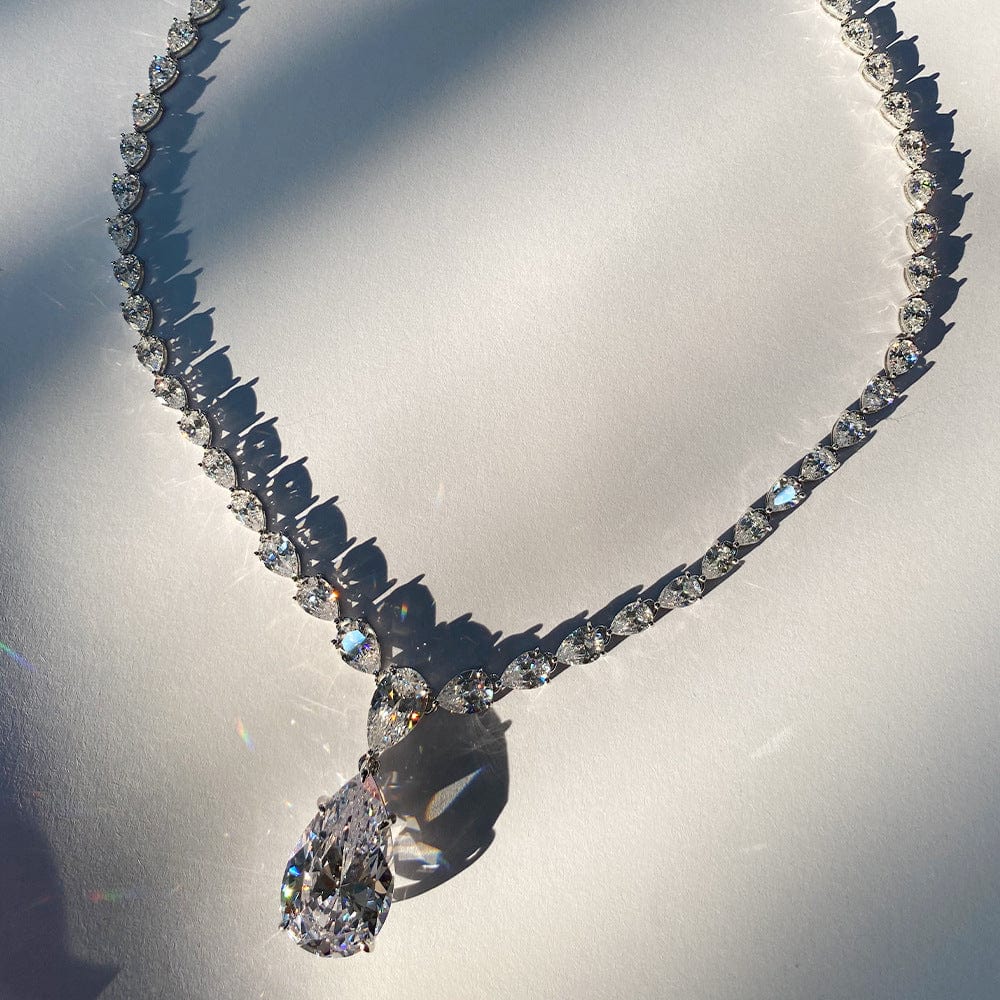 silver Luxury Top Quality Fancy Jewelry Pear Lab Diamond Necklace 925 Sterling Silver Wedding Diamond Necklace For Women