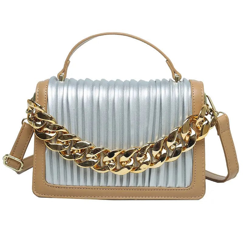 silver New Style Pleated Golden Acrylic Chain Small Square Texture Retro Flap Handbags