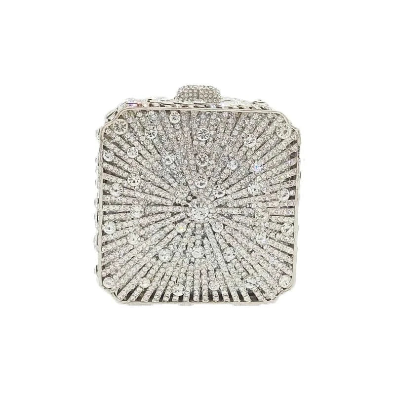 Silver-No.1 Luxury sparkle square shape rhinestone bridal clutch evening bag handbag green crystal diamond purse for women