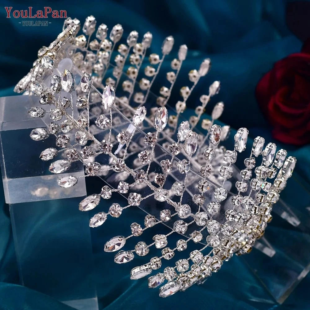 Silver-set YouLaPan HP441 Personality Rhinestone Head with Queen Forehead Hair Accessories Bridal Wedding Tiara Hair Pieces