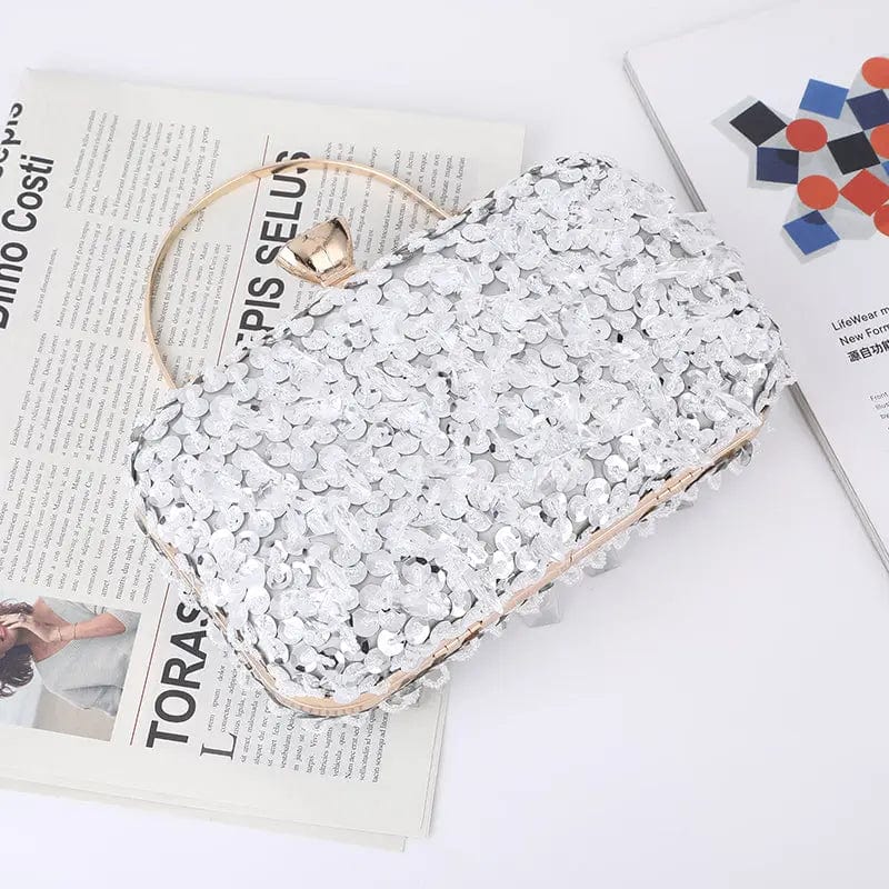 silver Wholesale 2022 Channeling Beads Hanging Diamond Evening Clutch Purse New Laser Sequins Crystal Metal Hand Dinner Bag Woman